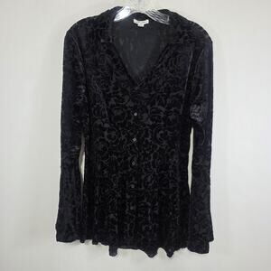 Ultra Pink Black Velvet Burnout Button Front Top Steampunk Victorian Goth Medium